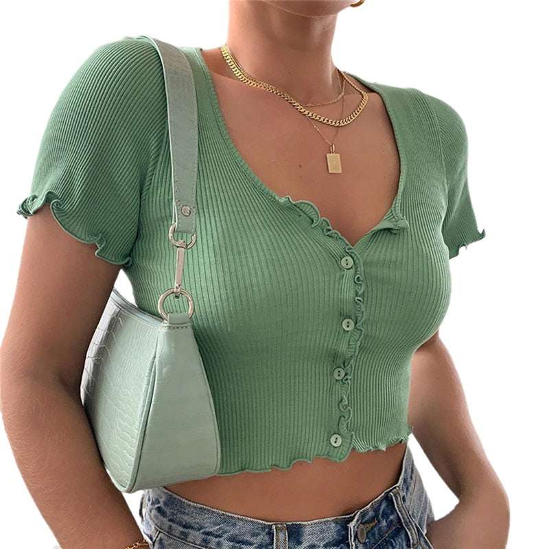 T Shirt Donna | Maglietta Estiva con Bottoni e Design Sexy