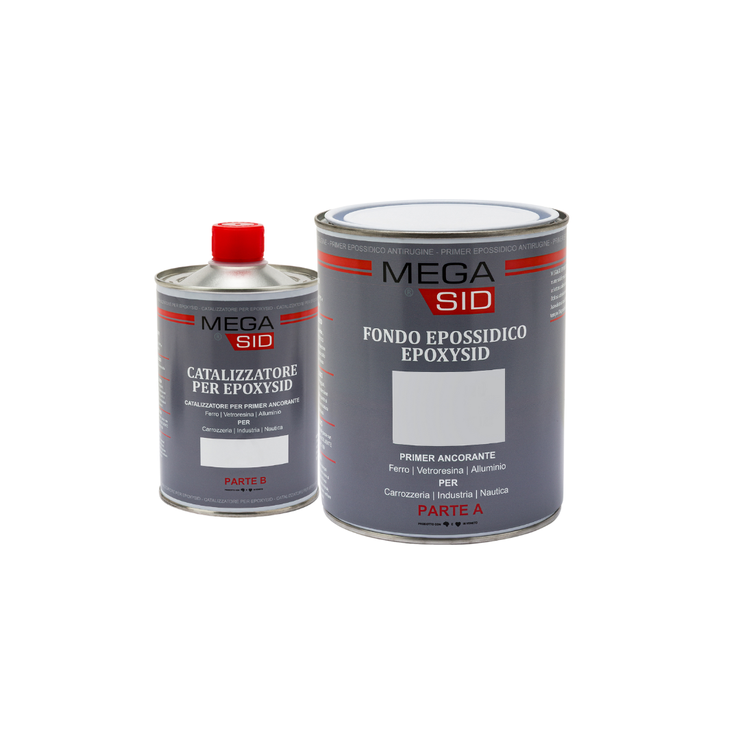Megasid Fondo Epossidico EPOXYSID Primer 2k + Catalizzatore Vari Colori per Ferro, Alluminio e Vetroresina