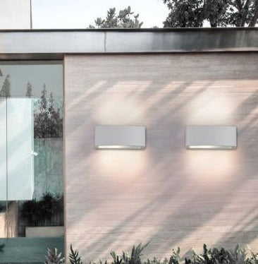 Plafoniera Da Esterno Applique Doppia Luce  Acciaio Vetro E27 Lampada Led Bianco