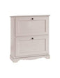 Shoe cabinet 2 tilt-out doors distressed white wood 79X30X90