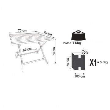Klapptisch Alabama 70 x 70 mit weißem Aluminiumgestell