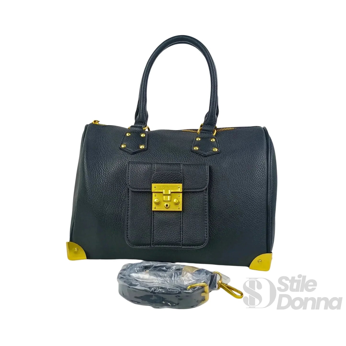Enrico Coveri Borsa Dottore in Ecopelle Nera con Tracolla Removibile