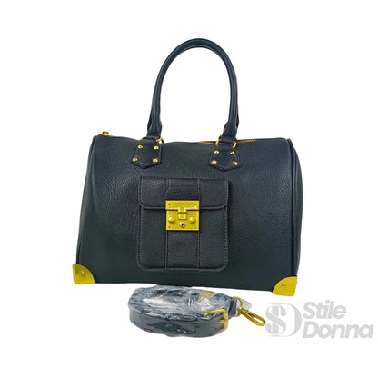 Enrico Coveri Borsa Dottore in Ecopelle Nera con Tracolla Removibile