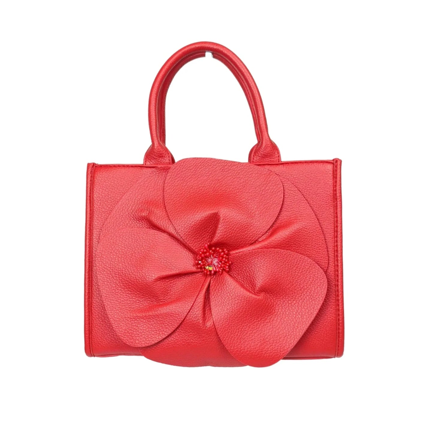 Enrico Coveri Borsa a Mano in Ecopelle Rossa con Ricamo Floreale