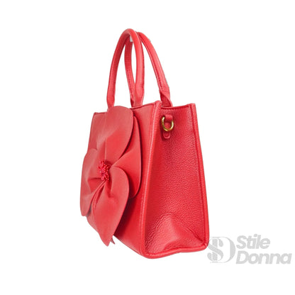 Enrico Coveri Borsa a Mano in Ecopelle Rossa con Ricamo Floreale