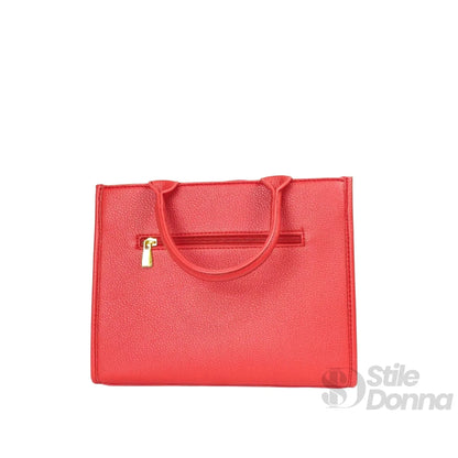Enrico Coveri Borsa a Mano in Ecopelle Rossa con Ricamo Floreale