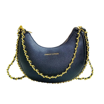 Enrico Coveri Borsa a Spalla in Ecopelle con Tracolla a Catena Finitura Color Oro