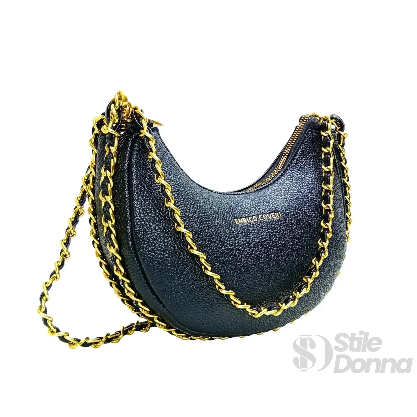 Enrico Coveri Borsa a Spalla in Ecopelle con Tracolla a Catena Finitura Color Oro