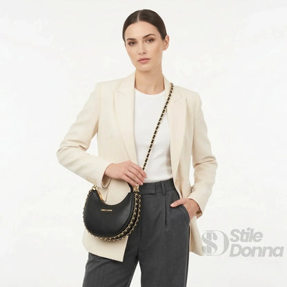 Enrico Coveri Borsa a Spalla in Ecopelle con Tracolla a Catena Finitura Color Oro