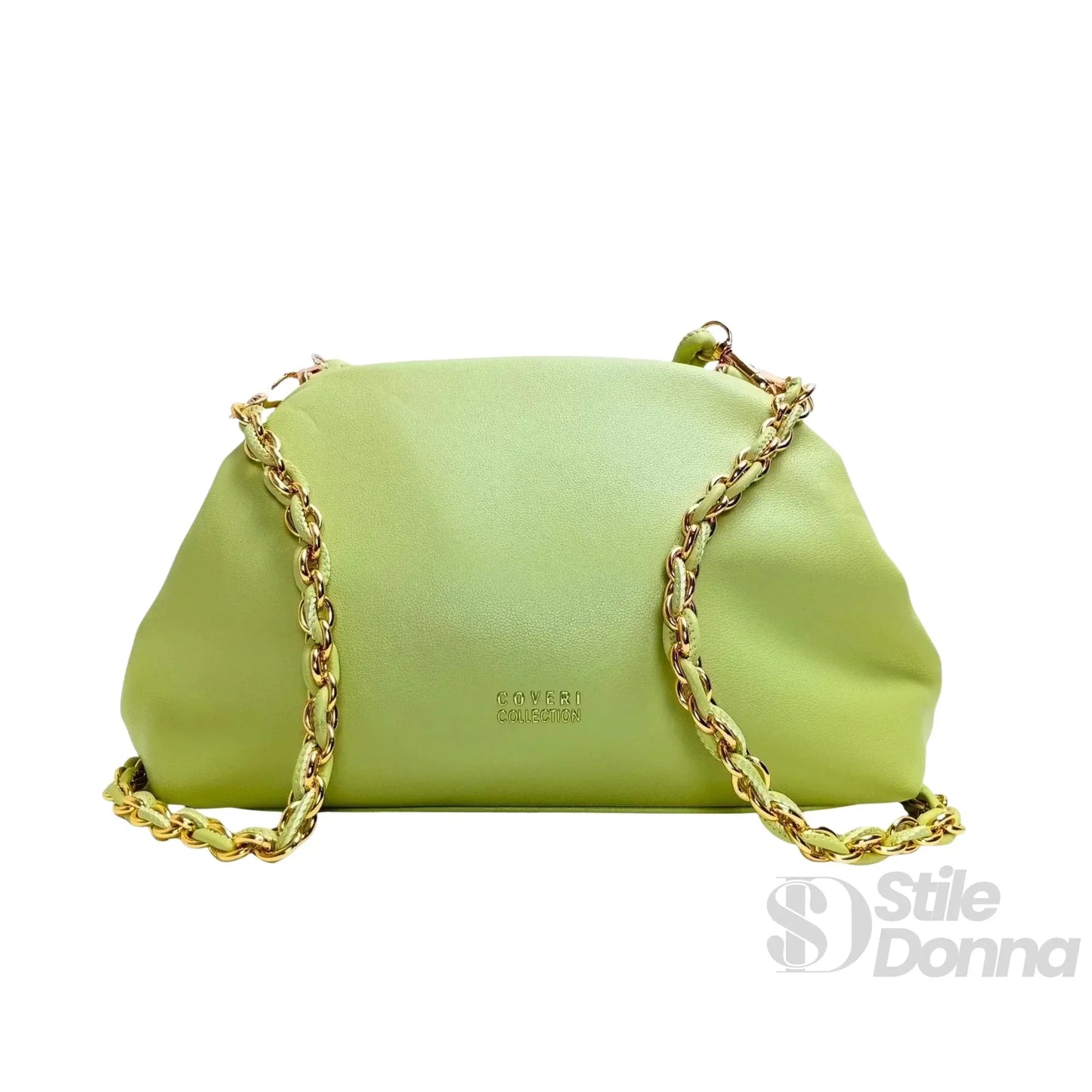 Enrico Coveri Clutch in Ecopelle Verde Lime con Finitura Color Oro