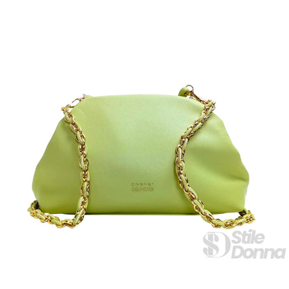 Enrico Coveri Clutch in Ecopelle Verde Lime con Finitura Color Oro