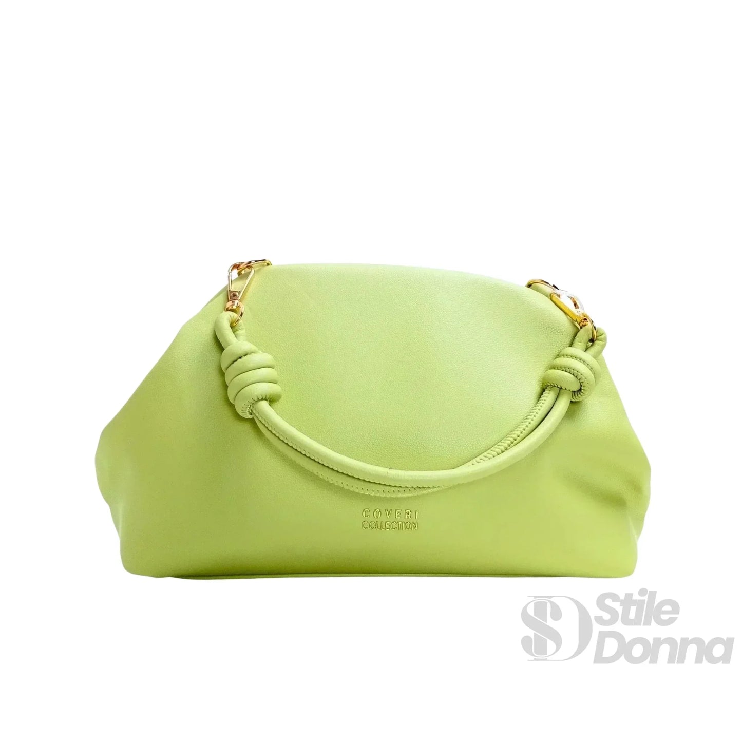 Enrico Coveri Clutch in Ecopelle Verde Lime con Finitura Color Oro