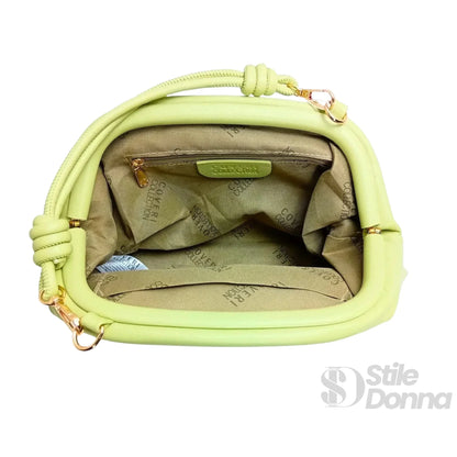 Enrico Coveri Clutch in Ecopelle Verde Lime con Finitura Color Oro