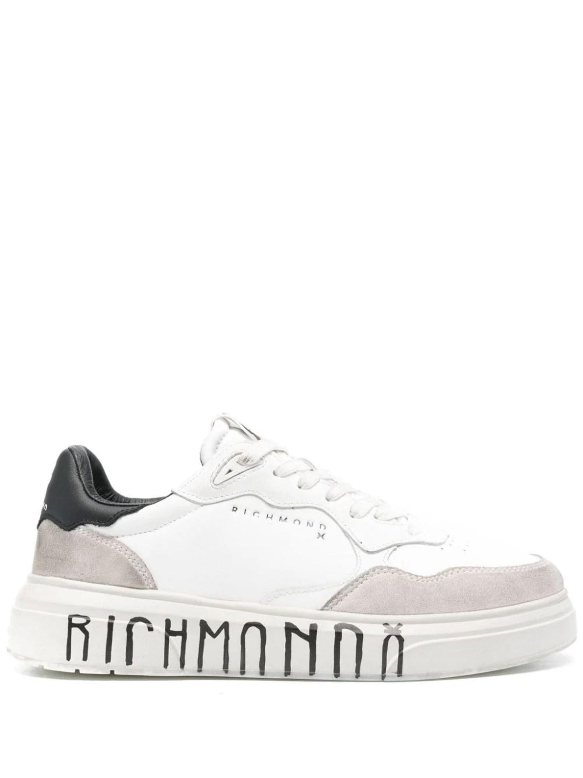 John Richmond ivory faux leather and suede sneakers