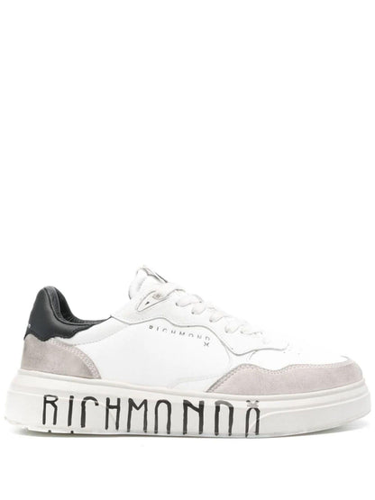 John Richmond ivory faux leather and suede sneakers