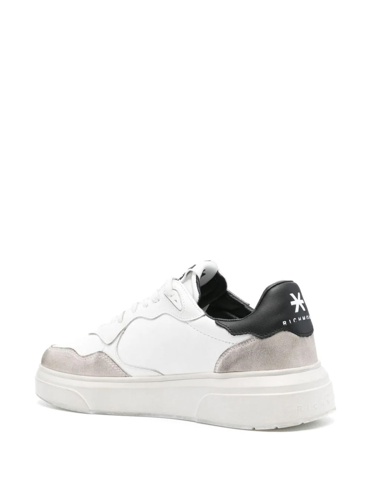 John Richmond ivory faux leather and suede sneakers