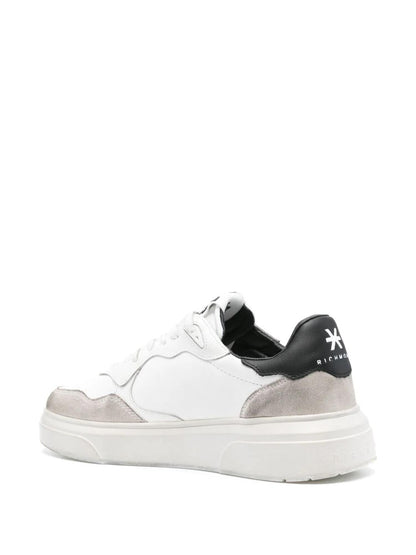 John Richmond ivory faux leather and suede sneakers