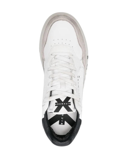 John Richmond ivory faux leather and suede sneakers