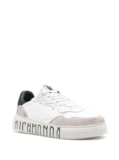 John Richmond ivory faux leather and suede sneakers