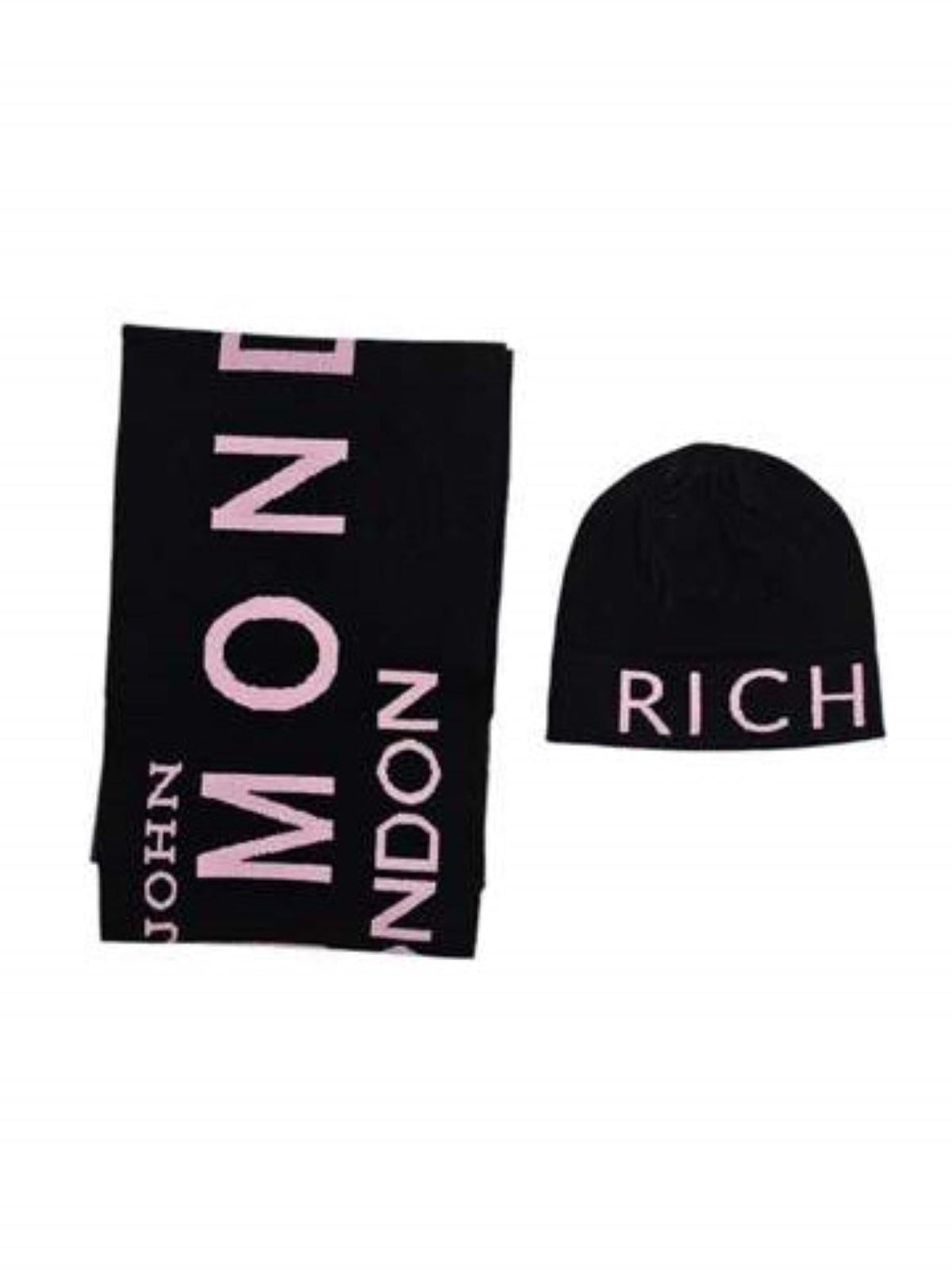 John Richmond black logo hat and scarf set