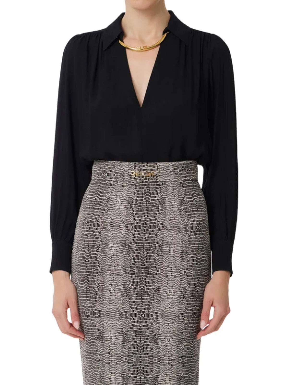 Elisabetta Franchi georgette shirt with necklace in black
