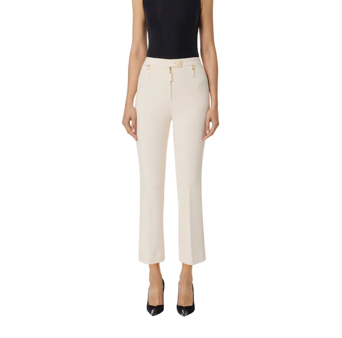 Elisabetta Franchi cream crepe slim trousers