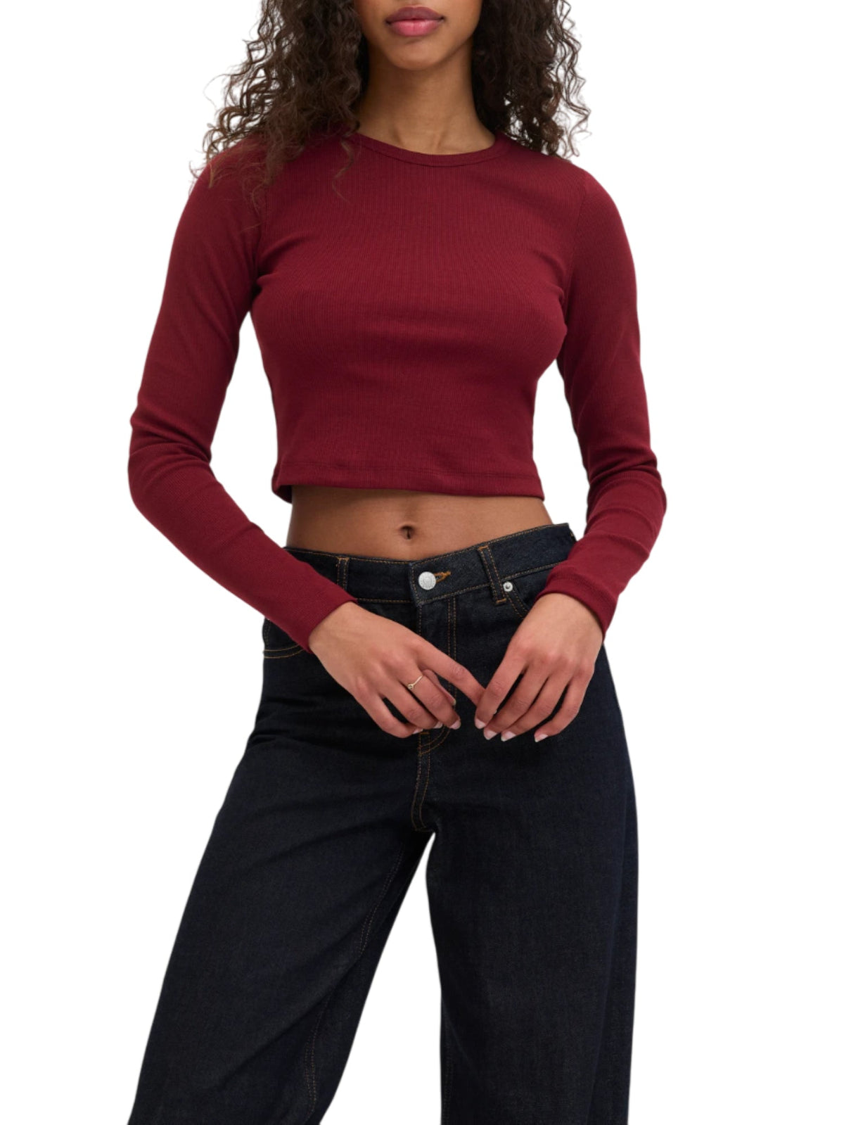 Jjxx Burgundy Ribbed Crop T-shirt