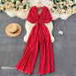 Women's Summer Jumpsuit, V-Neck, Slim High Waist, Wide Leg Jumpsuit