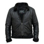 Men's Black Genuine Leather Biker Jacket with Black Interior, Slim Fit, Shearling Style, Buckle Collar Rindway