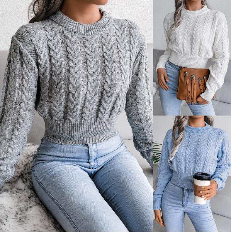 Maglione donna Autunno Inverno Vintage Solid Twist Cropped Maglione