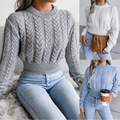 Maglione donna Autunno Inverno Vintage Solid Twist Cropped Maglione