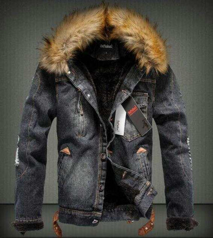 Giacca jeans uomo con pellicia