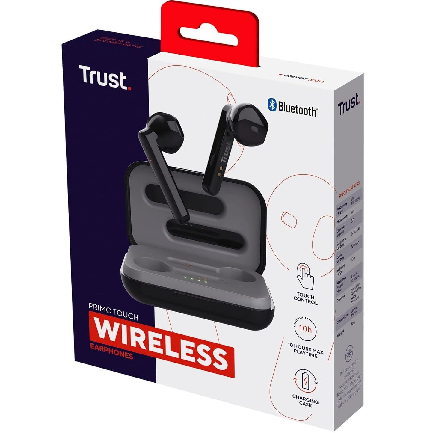 Trust Primo Touch Auricolari Cuffie Wireless Bluetooth Senza Fili In-Ear Nero