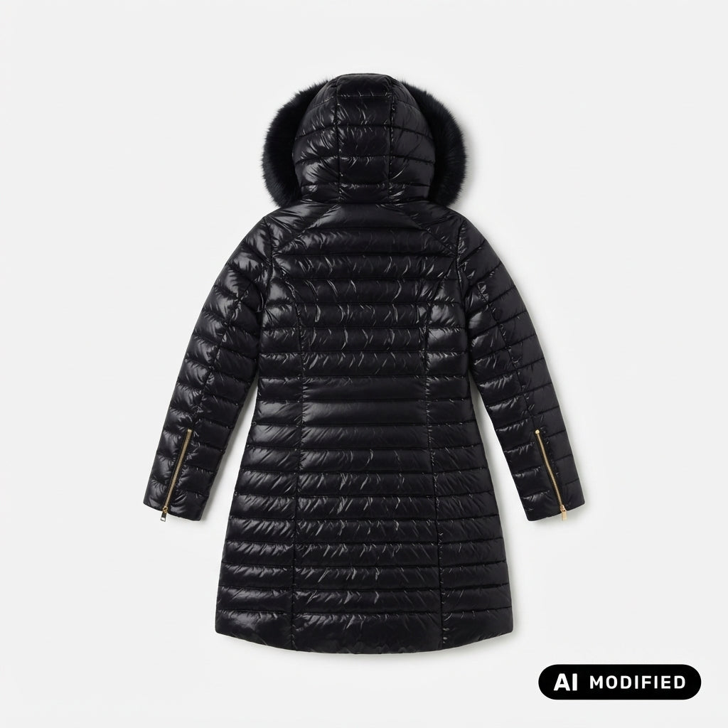 Relish Piumino DIESSAM_A lungo manica lunga con tasche più zip trasversale più cappuccio più bordo ecopelliccia RDA2605009028 nero