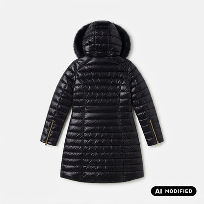 Relish Piumino DIESSAM_A lungo manica lunga con tasche più zip trasversale più cappuccio più bordo ecopelliccia RDA2605009028 nero