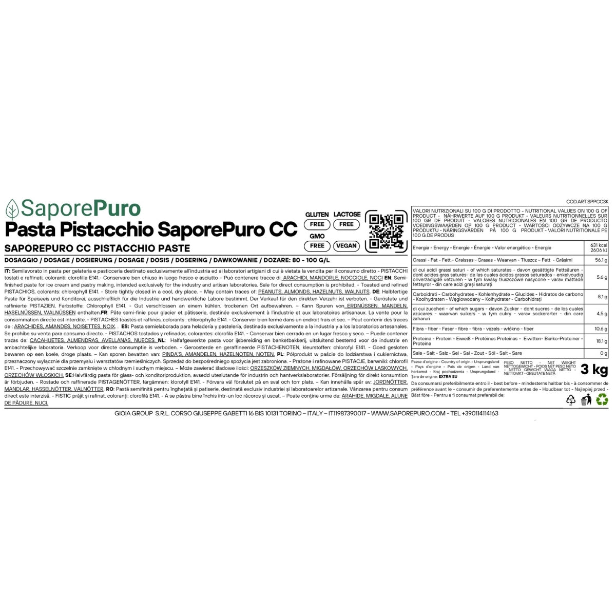 Pasta Pistacchio Pura 100% - CC- 1Kg - "Talismano"