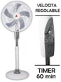 70W Tower Pedestal Fan with Timer and Adjustable Base, White - Fresco Fs2045