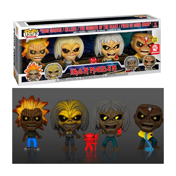 Funko Pop Rocks Iron Maiden Eddie 4er-Pack GITD Bundle Vinyl-Figur Neu
