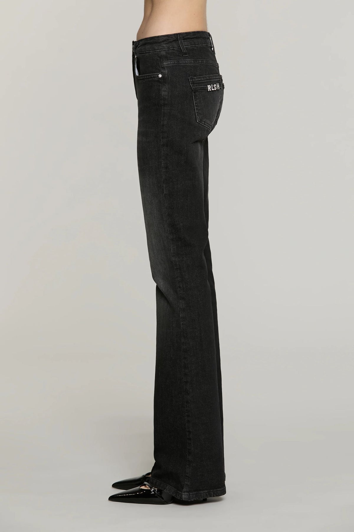 Relish Pantalone SCHIFFER_BLACK v.media 5 ts flaire fit con logo strass tasche denim RDA2607016002 nero