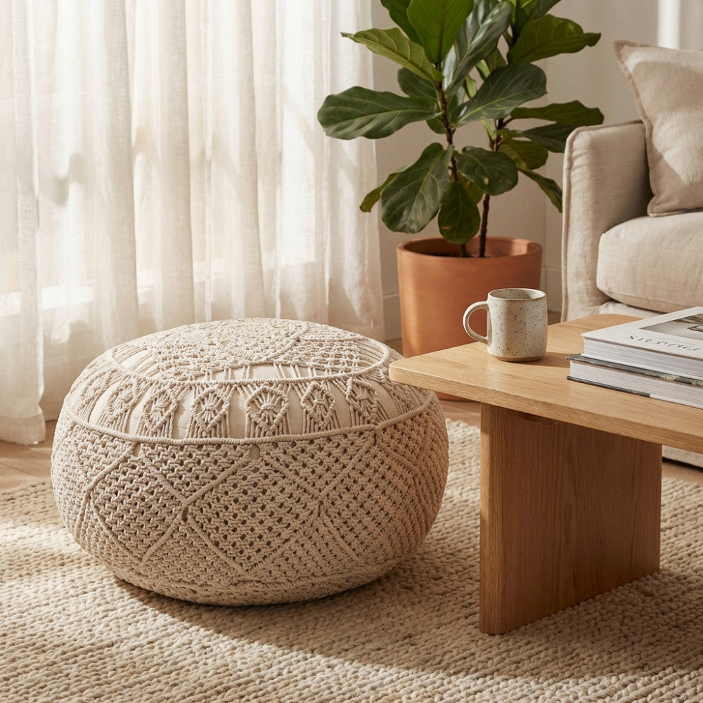 Pouf Bengasi: Quadratisch, Weiß, Baumwolle, 45x45x45cm