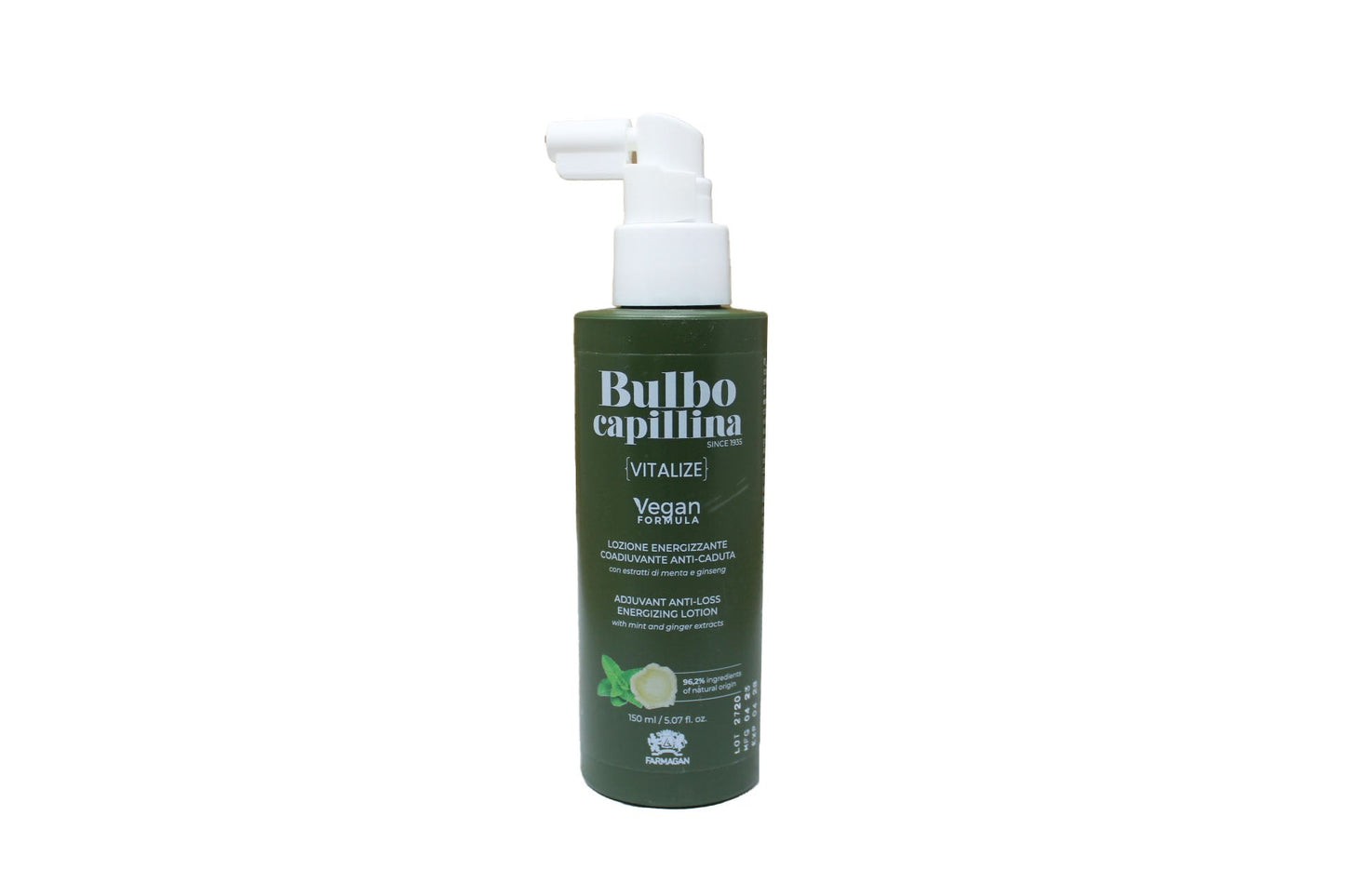 Farmagan Bulbo Capillina Formula Vegan Vitalize Energetisierende Tinktur zur Vorbeugung von Haarausfall bei brüchigem Haar 150 ml