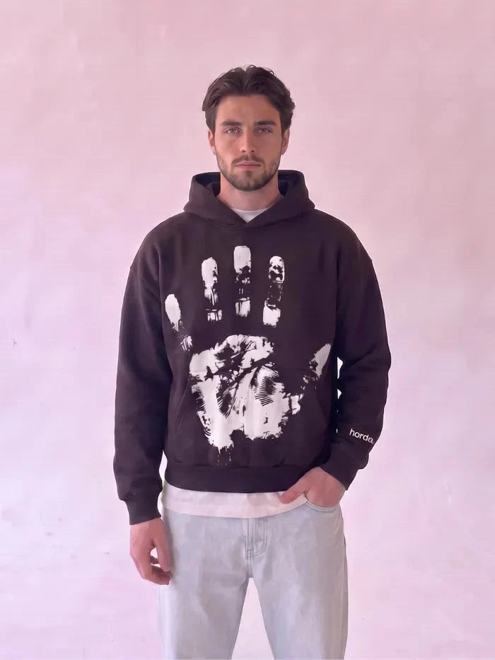 Felpa Boxy Fit Nera 330g "Hand" | Made in Italy – Horda Brand