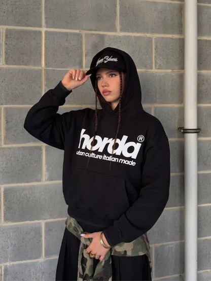 Felpa Urban Nera 330g Boxy Fit | Made in Italy – Horda Brand