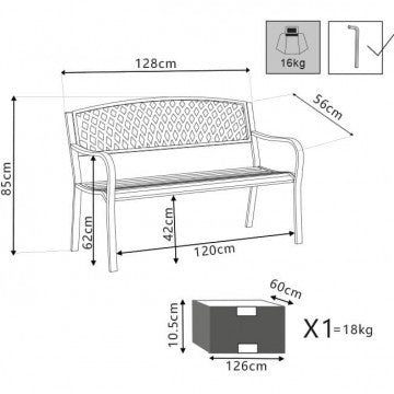 Panchina in acciaio verniciato antracite 128x56x85 cm peso 18 kg