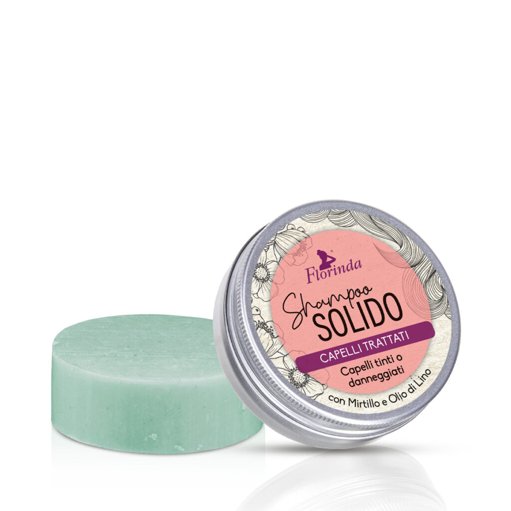 Florinda Shampoo Solido Per Capelli Trattati Tinti O danneggiati Olio Di Mirtillo E Lino 70 gr