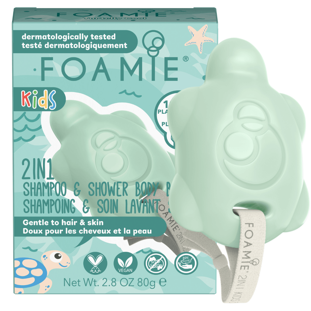 Foamie Feste Seife für Körper und Haare für Kinder Turtelly Cool mit Avocado und Pro-Vitamin B5 80 g