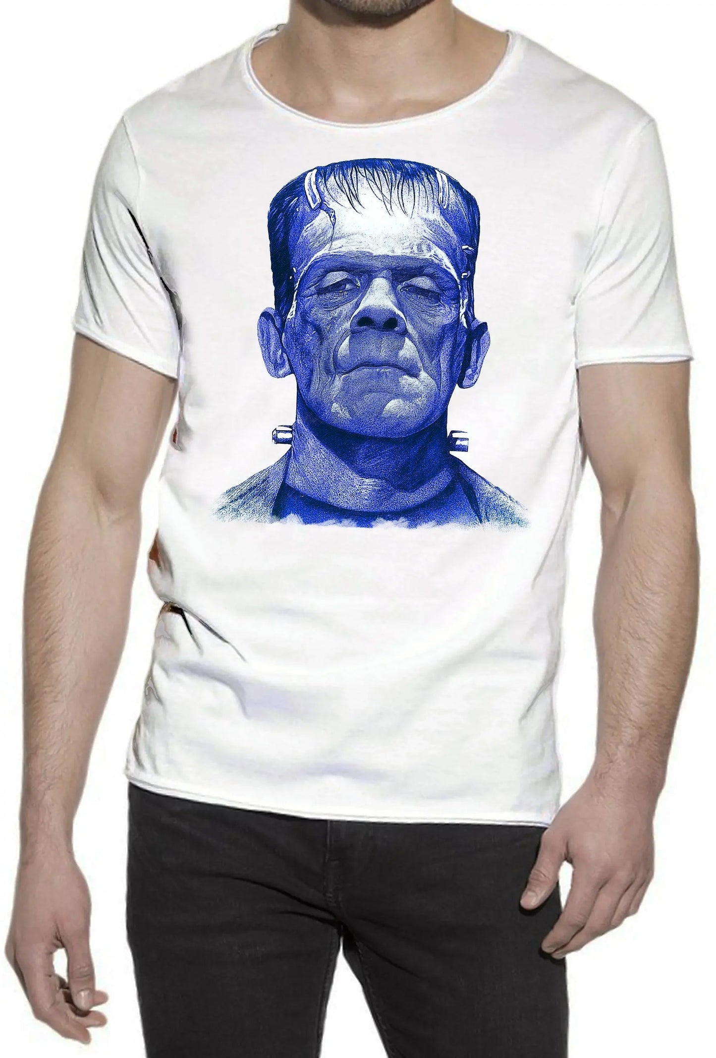 T-shirt Uomo Frankenstein Blu – Urban Slub 100% Cotone