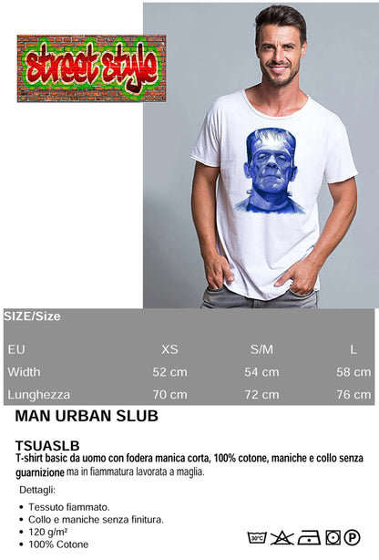 T-shirt Uomo Frankenstein Blu – Urban Slub 100% Cotone