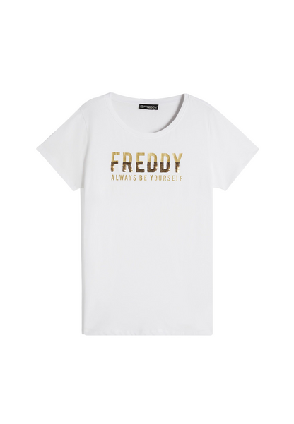 Freddy maglietta manica cora da donna con paillettes S4WTEET5 W bianco