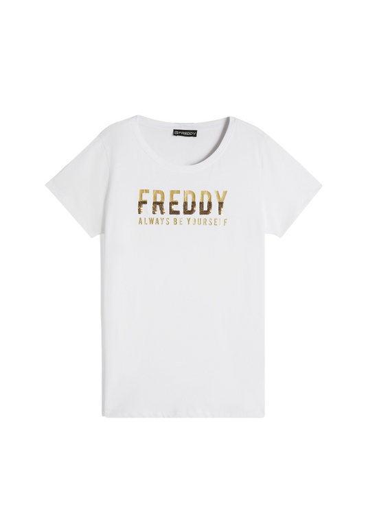 Freddy maglietta manica cora da donna con paillettes S4WTEET5 W bianco